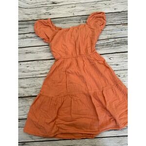 Jessica Simpson Coral Orange Gauze Tiered Mini Dress Puff Sleeve Back Tie Size M